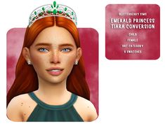 Emerald Princess Tiara Child Conversion | Patreon Cc Hats, Royal Crowns, Sims 4 Dresses, Princess Tiara, Princess Hairstyles, Sims 4 Game, Crown Royal, Sims 4 Cc, Sims 4 Custom Content