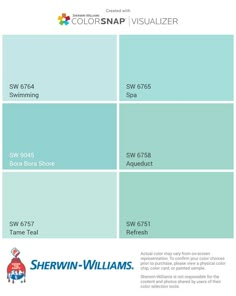 the color swat list for sherylin williams's new paint colors, including blue and