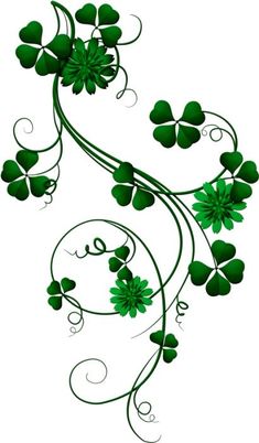 four leaf clovers with swirly vines on white background