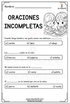 spanish worksheet with an image of two children reading