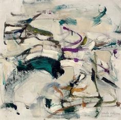 an abstract painting with white and green colors