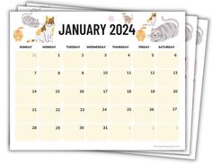 a calendar with cats on it for january