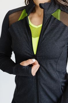 The lighter feel of this jacket keeps you warm to and from your workout. The unique mesh details provide ventilation but also shows off your favorite bra or top! The Fabric: 86% Rayon 14% Spandex not only wicks away sweat from the body but dries faster than other fabrics!! Fitted Mesh Activewear For Light Sports, Nylon Activewear With Mesh Sleeves For Workout, Black Fitted Nylon Track Jacket, Fitted Athleisure Activewear For Layering, Black Athleisure Activewear For Layering, Athleisure Activewear With Mesh Sleeves For Gym, Fitted Athleisure Activewear With Mesh Sleeves, Mesh Activewear For Workout With Mesh Sleeves, Mesh Sleeve Activewear For Workout