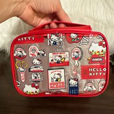 Hello Kitty Makeup Bag, Essentials Bag. Hello Kitty Print School Pouch Bag, Cute Red Bags For Personal Use, Travel Rectangular Bag With Hello Kitty Print, Cute Red Bag With Removable Pouch, Cute Red Bags With Removable Pouch, Red Pouch Cosmetic Bag For Daily Use, Red School Bag With Zipper Pouch, Red Cosmetic Pouch For Daily Use, Red School Pouch With Zipper