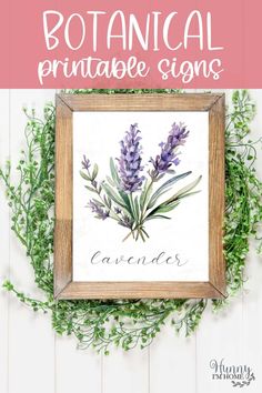 botanical printable signs with lavender flowers and greenery