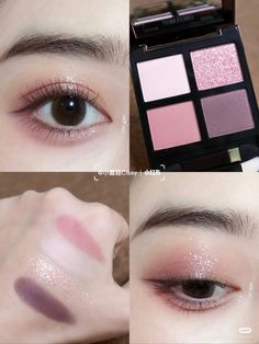 Pinkish Makeup, Eyeshadow Creative, Korean Makeup Trends, Creative Eyeliner, Applying Eyeshadow, Eyeliner Ideas, Pink Eyeshadow Look, Sparkly Makeup