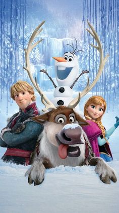 the poster for disney's frozen princess is shown with two children and an adult