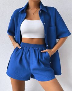 2piece Outfits, Desain Editorial, Stylish Dress Book, Crop Top Outfits, Casual Chic Outfit, Shorts Set, Fashion Sewing, Cute Casual Outfits, Half Sleeve