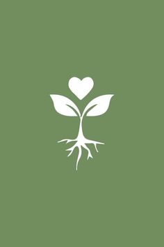 a green background with a white heart and tree roots on the bottom right corner is an image of a plant that has been cut in half