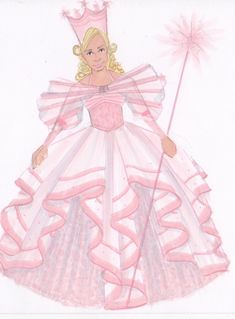 a drawing of a woman in a pink dress holding an umbrella and wearing a tiara