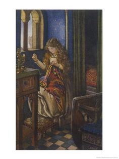 a painting of a woman sitting at a table in front of a mirror looking at her cell phone