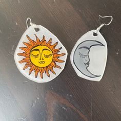 One set of handmade earrings- Sun and Moon!  Lightweight, wire hook earrings. Comfortable and cute! Sun And Moon Earrings, Son Love, Moon Earrings, Sun And Moon, One Set, Hook Earrings, Handmade Earrings, Jewelry Earrings Dangle, Hippie Boho