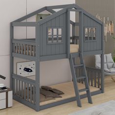 there is a loft bed with stairs to the top