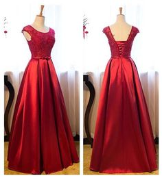 Handmade Red Round Neckline Formal Gown, Red Satin Evening Gown sold by BeMyBridesmaid on Storenvy