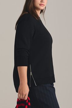 Viscose, polyester, elastane Pullover styling Side zippers Machine wash Imported | Charter Sweatshirt by Varley in Black, Women's, Size: XS, Polyester/Viscose/Elastane at Anthropologie Black Zipper Closure Tops For Work, Half-zip Fall Workwear Top, Half-zip Top For Workwear In Fall, Fall Workwear Tops With Half-zip, Half-zip Top For Fall Workwear, Fall Long Sleeve Tops With Zip Cuffs, Modern Tops With Zipper Closure For Work, Long Sleeve Tops With Zipper Closure, Zipper Closure Long Sleeve Top For Layering