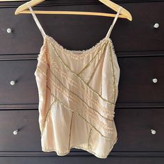 Vintage. Perfect Condition. New With Tags. Lined. Zipper On A Side. Beige Camisole Top For Party, Beige Camisole Tank Top For Party, Beige Spaghetti Strap Party Tops, Beige Tank Top For Party, Beige Spring Party Camisole, Spring Party Beige Camisole, Beige Cami Vest Top, Beige Camisole Vest Top, Chic Beige Tank Camisole