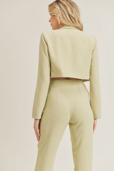 BLAZER CROPPED SHOULDER PADS MATCHING PANTS AVAILABLE Matching Pants, Cropped Blazer, Pistachio, High Waisted Pants, Shoulder Pads, Side Zipper, Two Piece Pant Set, Hand Wash, High Waisted