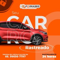 a red car is shown with the words, seu carrro rastreado