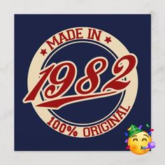 the logo for made in 1932 is shown on a blue background with an emoticive smiley face