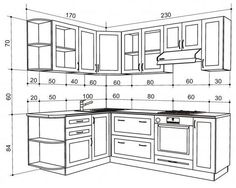 a drawing of a kitchen with measurements for the cabinets and countertop space in it