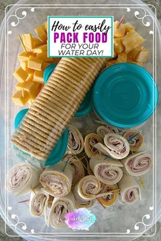 there is a plastic container with food in it and the words, how to easily pack food for your water day