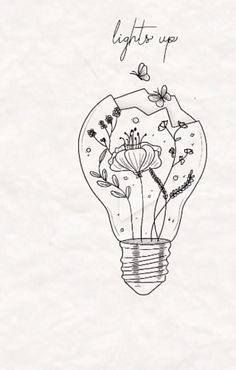 a drawing of a light bulb with flowers in it and the words lights up above it