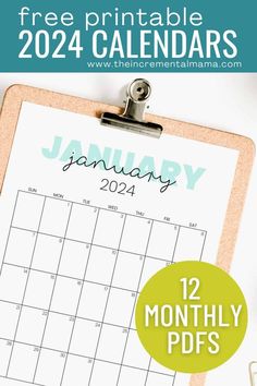 the free printable calendar for january is shown on a clipboard