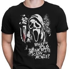 "Your Favorite Scary Movie" from Arinesart Available in 20+ products including T-Shirts, Tank Tops, Hoodies, Tote Bags, Posters, Home Décor, and so much more! Want more options for this design? Click here. Black Novelty T-shirt For Fan Merchandise, Novelty Black T-shirt With Screen Print, Black Novelty T-shirt With Screen Print, Black Screen Print Novelty T-shirt, Scary Movie, Usa Products, Men's Apparel, Scary Movies, Favorite Shirts