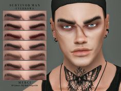 an image of a man's face with multiple eyebrows and tattoos on his neck