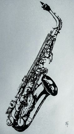 a black and white drawing of a saxophone