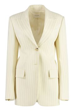 3% Elastane, 38% Viscose, 58% Ramia, 1% Polyester Luxury Spring Blazer With Lapel Collar, Luxury Spring Blazer With Hidden Button Closure, Luxury Cream Blazer With Hidden Button Closure, Classic Cream Blazer With Button Closure, Designer Spring Blazer With Button Closure, Luxury Single-breasted Button-up Blazer, Luxury Spring Suits With Button Closure, Luxury Cream Single Breasted Blazer, Classic Cream Blazer With Concealed Placket