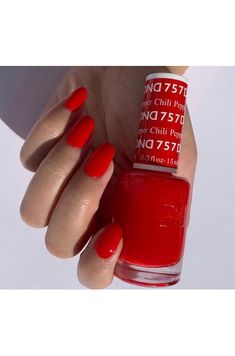 Dnd Red Gel Polish Colors, Ferrari Red Nails, Dnd Red, Bright Red Nails, Band Nails