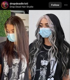 Black With Grey Underneath Hair, Black Hair Grey Underneath, Black And Silver Halo Hair, Grey Face Framing Highlights, Dark Brown And White Hair, Grey Money Piece Hair, Ash Black Hair Color, Hairstylist Inspiration, Black To Blonde Hair