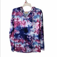 Bobbie Brooks Tie Dye Long Sleeve Hoodie Pullover In A Beautiful Pink, Purple, Blue And White Tie Dye Design. Item Features A Raw Edge V Neck And A Drawstring Hoodie. Item Is New Without Tags. (Nwot). Item Comes From Pet And Smoke Free Home. Size: Small Pit To Pit: Approx. 20.5 Inches. Questions? Please Contact Me. Fall Purple Hoodie With Drawstring Hood, Trendy Purple Long Sleeve Hoodie, Purple Long Sleeve Hoodie For Fall, Purple Drawstring Hood Sweatshirt For Fall, Trendy Purple Hoodie With Drawstring, Casual Purple Hooded Hoodie, Casual Purple Sweatshirt For Fall, Casual Purple Winter Tops, Purple Long Sleeve Casual Hoodie