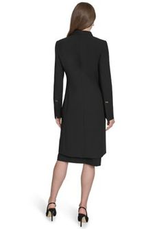 Featured in a sleek and sophisticated silhouette, this long jacket from Halston is a sharp way to complement your formal style. | Halston Women's Pintuck Long Jacket, Black, 12 Evening Single-breasted Knee-length Outerwear, Single-breasted Knee-length Outerwear For Evening, Evening Knee-length Single Breasted Outerwear, Evening Knee-length Single-breasted Outerwear, Knee-length Fitted Business Outerwear, Fitted Knee-length Business Outerwear, Tailored Knee-length Fall Blazer, Classic Knee-length Office Outerwear, Tailored Knee-length Blazer For Fall