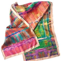 Silk Scarf Wrap, Silk Twill, Rolled Hem, Long Scarf, Unique Designers, High End Fashion, Intricate Design, Stained Glass Windows, Silk Scarves