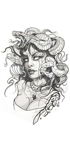 a drawing of a woman with snakes on her head