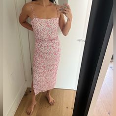 Fun And Flirty Dress Perfect For A Garden Party Or Wedding! Pink Floral Midi Dress, Flirty Dresses, Floral Midi Dress, Strip Lighting, Dresses Xs, Garden Party, A Garden, Pink Floral, Midi Dress