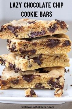 chocolate chip cookie bars stacked on top of each other