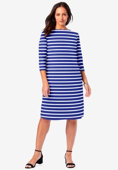 This chic shift dress transitions seamlessly from work to weekend. Pair it with your favorite heels and a structured tote to finish your look. Shift Chic Shift Dresses, Work Stretches, Mini Dark, Dress Stretch, Dark Sapphire, White Houndstooth, Swimsuits For All, Bra And Panty Sets, Denim Shop