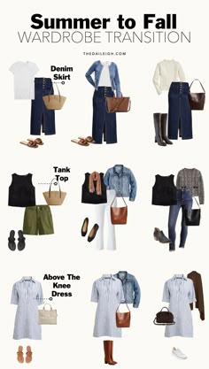 Fall Over 50 Outfits, Summer To Autumn Outfits, Transitional Outfits Summer To Fall, Wardrobe Basics List, Wardrobe Staples For Women, Summer Autumn Outfit, Wardrobe Basics For Women, Classic Wardrobe Basics, Clothes Basics