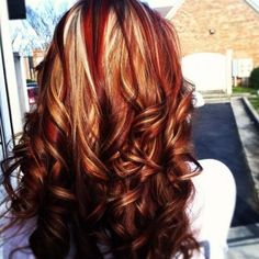 Thinking about it........Dark Brown Hair With Blonde and Red Highlights Light Skin Hair Color, Latest Hair Color, Red Brown Hair, Brown Hair With Blonde Highlights, Red Highlights, Brown Blonde Hair