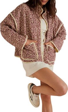 Free People Chloe Floral Print Jacket | Nordstrom Cropped Puffer Jacket, Quilted Puffer Jacket, Floral Jacket, Outwear Jackets, Cute Jackets, Cotton Coat, Quilted Coat, Padded Jacket, Cardigan Coat