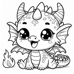 a cute little dragon with big eyes sitting on the ground