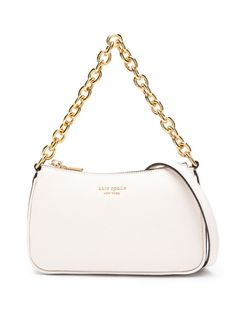 cream white calf leather grained texture gold-tone logo lettering top zip fastening adjustable detachable shoulder strap single chain-link top handle main compartment internal card slots internal logo patch logo-jacquard lining gold-tone hardware This piece comes complete with a protective dust bag. White Crossbody Bag With Gold-tone Logo Plaque, White Crossbody Shoulder Bag With Gold-tone Logo, White Shoulder Bag With Metal Logo For Evening, White Evening Bag With Metal Logo, White Crossbody Shoulder Bag With Metal Logo, Classic White Shoulder Bag With Gold-tone Logo, Classic White Shoulder Bag With Metal Logo, Classic White Bags With Logo Plaque, White Kate Spade Bag With Zipper Closure