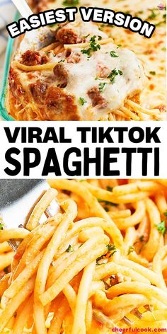 two pictures with different types of food and the words virtual tiktok spagettti