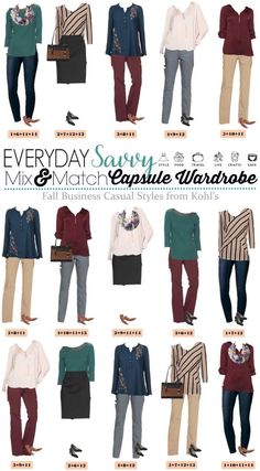 Here is a Business Casual Capsule Wardrobe for Fall with items from Kohls. These pieces mix and match for 15 great outfits for the office. Target Fall Outfits, Kohls Outfits, Fall Business, Business Casual Fall, Womens Outfits, Wardrobe Capsule, Fashion Capsule Wardrobe, Minimalist Capsule Wardrobe