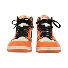 Nike Air Jordan 1 'Reverse Shattered Backboard' high-top sneaker in orange/black/white leather. Brand = Nike Air Jordan Condition = 8/10, very good Size = Men's 8 Material = 100% Leather SKU = 17967-42 Shattered Backboard, Nike Air Jordan 1, Air Jordan 1, Nike Jordan, Nike Air Jordan, Jordan 1, Air Jordan Sneaker, White Leather, Orange Black