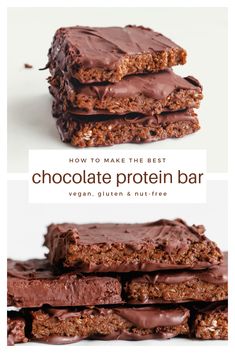 chocolate protein bar stacked on top of each other