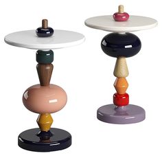 two round tables with different colored tops